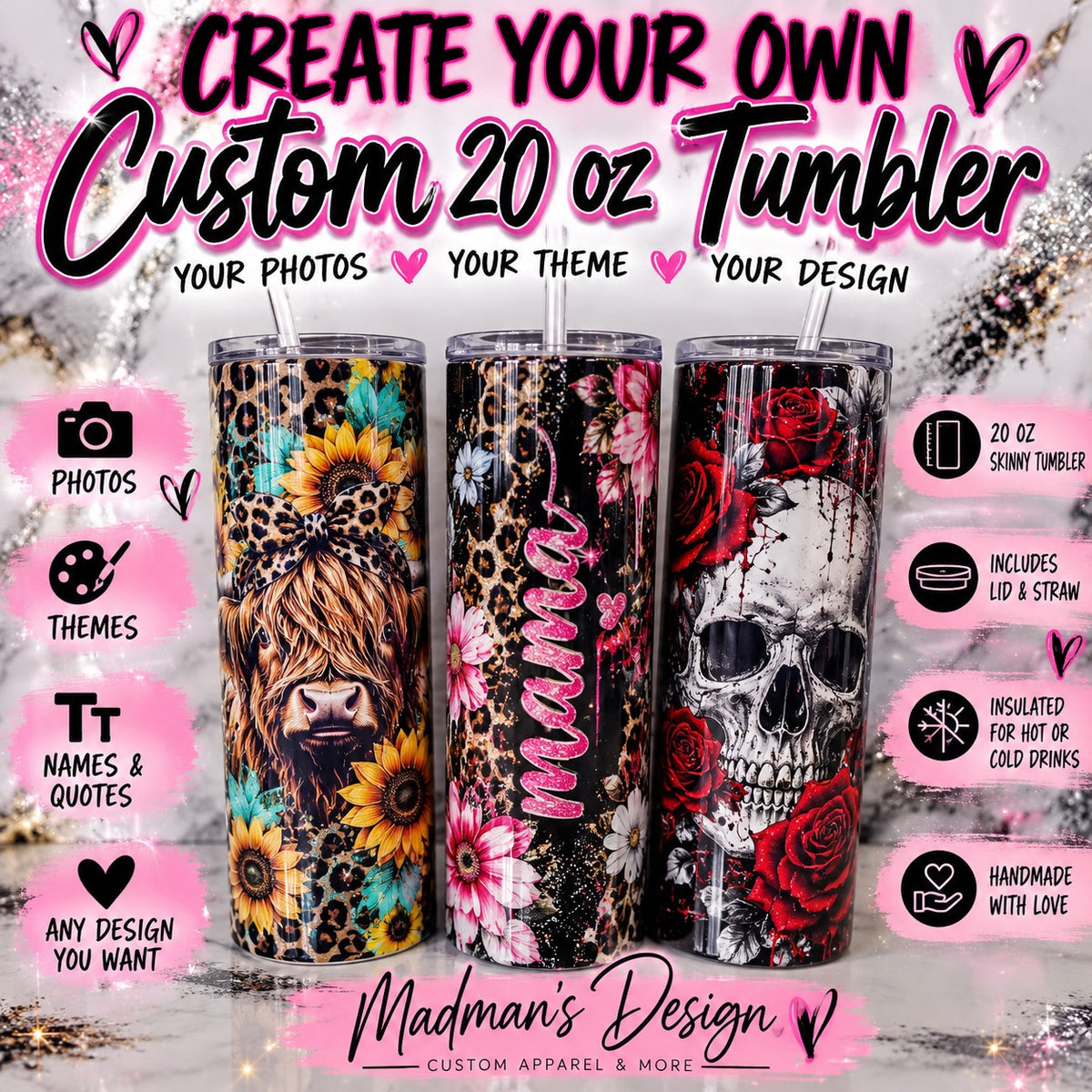 ✨Custom 20 oz Tumbler- Personalized Design ✨