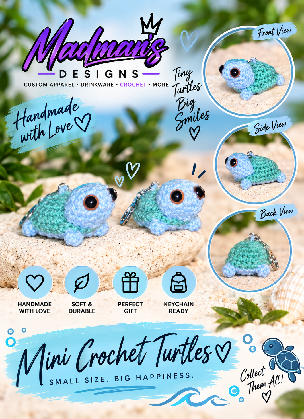 Mini Handmade Crochet Turtle Keychain – Choose Your Color