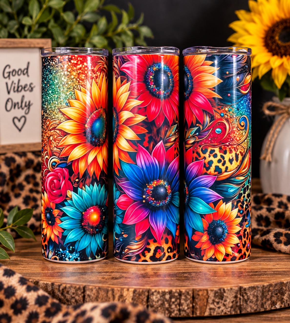 Vibrant Floral & Leopard 20 oz Tumbler